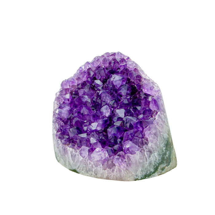 Uruguayan amethyst geode no. 113 at the primary crystal face, violet crystal interior framed by its polished agate shell, 2.01 lb.