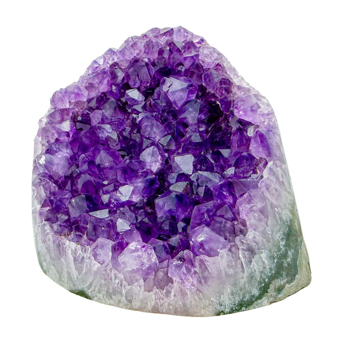 Uruguayan amethyst geode no. 113 at the primary crystal face, violet crystal interior framed by its polished agate shell, 2.01 lb.
