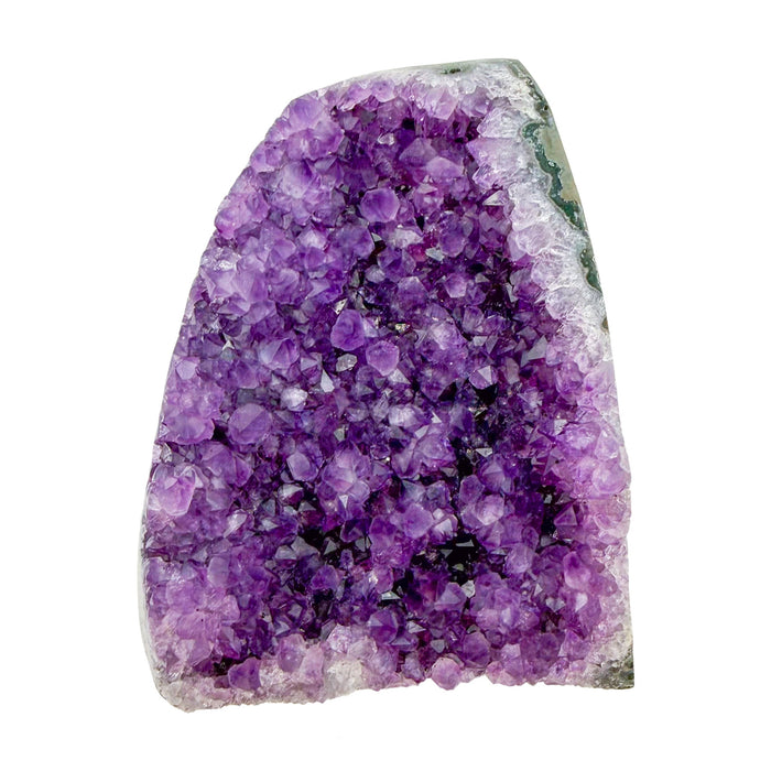 Uruguayan amethyst geode no. 116 at the reverse side, violet crystal interior framed by its polished agate shell, 1.70 lb.