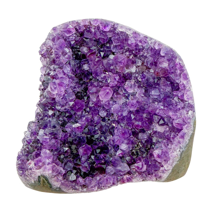 Polished amethyst geode no. 119 photographed at the reverse side, measuring 3.69 by 2.16 by 3.46 inches, Uruguayan AA grade.