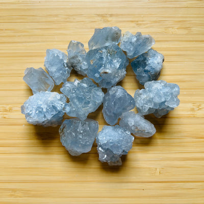 Celestite raw crystal in Blue, Clear tones, ethically sourced from Madagascar for Meditation and Stress Relief