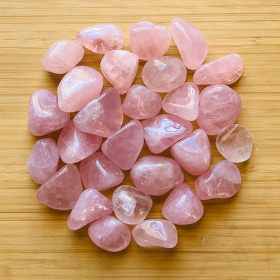 Ethically sourced Grade AA Rose Quartz tumbled stone from Minas Gerais, Brazil at Beyond Bohemian