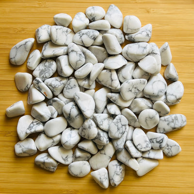 Howlite tumbled stone in White, Gray tones, ethically sourced from Zimbabwe for Meditation and Stress Relief