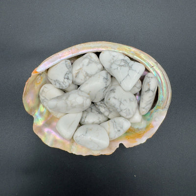 Howlite tumbled stone in White, Gray tones, ethically sourced from Zimbabwe for Meditation and Stress Relief