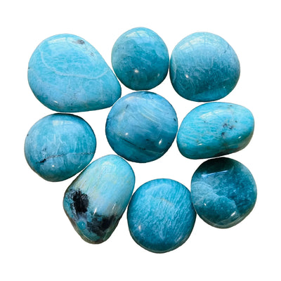 Amazonite Palm Stones traditionally associated with Anxiety Relief, Calm & Communication — blue polished, A grade from Madagascar