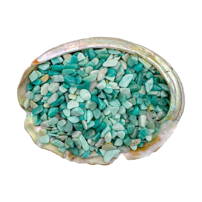 Amazonite Crystal Chips traditionally associated with Anxiety Relief, Calm & Communication — blue small tumbled, A from Mozambique