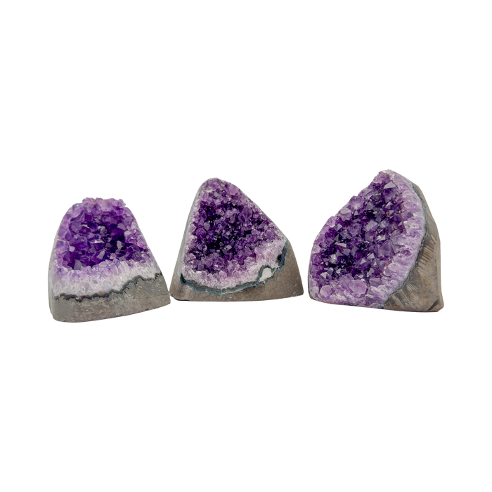 Hand-selected Grade AA Amethyst polished freeforms from Artigas, Uruguay, 1.5 to 2.5 inch with deep purple banding
