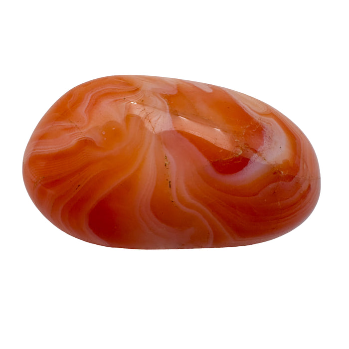 Banded Carnelian Tumbled Stones, AA Grade, Botswana: one tumbled stone on a white background, orange with cream bands