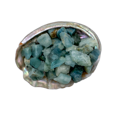 Aquamarine raw crystals 5-10 grams Minas Gerais Brazil bulk AA grade in abalone shell