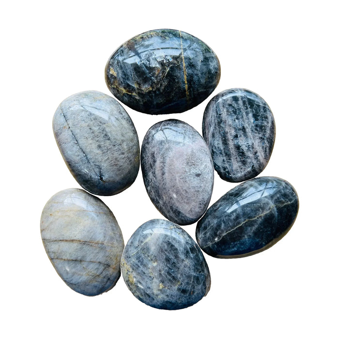 Polished Black Moonstone Palm Stones for Grounding, Intuition & Manifestation — black polished, AA grade from Madagascar