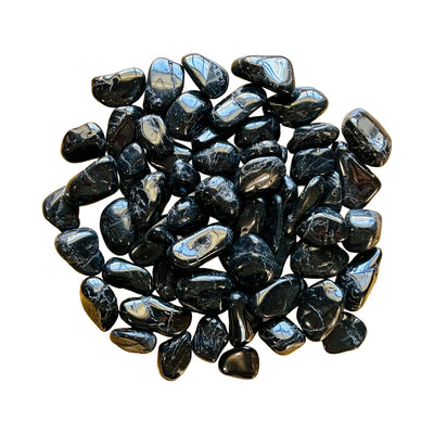 Black tourmaline tumbled stones, AA grade, Brazil origin, hero view.