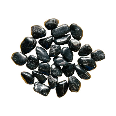 Black Tourmaline tumbled stones, AA grade, Brazil origin, hero view.