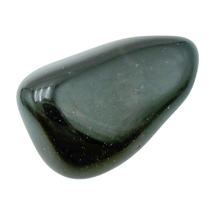 Black Onyx Tumbled Stones, AA Grade, Brazil: one representative stone on a white background