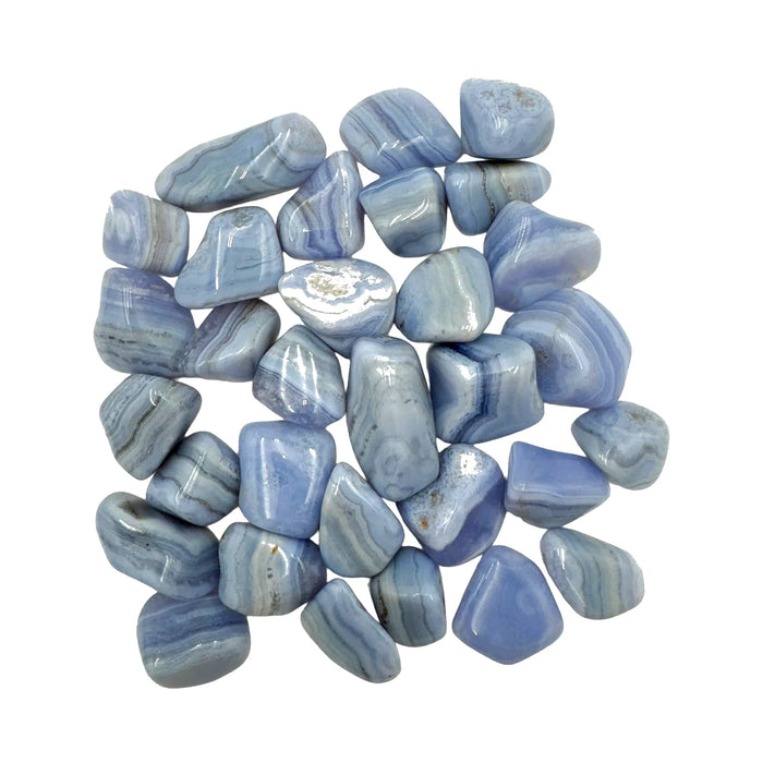 Tumbled Blue Lace Agate Crystals for Anxiety Relief, Calm & Communication — blue polished, hand-selected A from Namibia