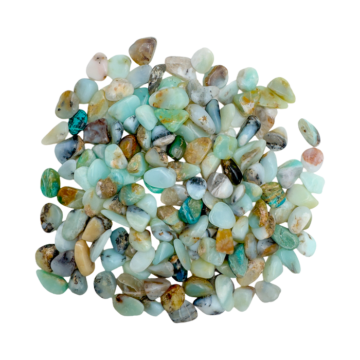 Small Andean Blue Opal Tumbled Stones for Emotional Healing & Stress Relief — blue AA grade from Peru