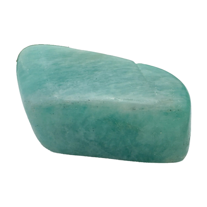 Amazonite Tumbled Stones, AA Grade, Mozambique: one representative stone on a white background