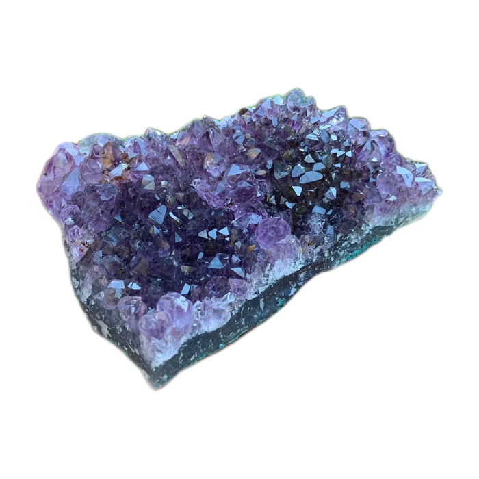 Amethyst Raw Crystal Clusters, AA Grade, Brazil: one representative stone on a white background