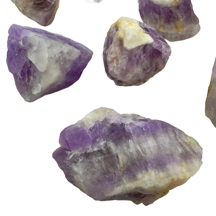 Side perspective of Amethyst raw stone, showing natural patina.