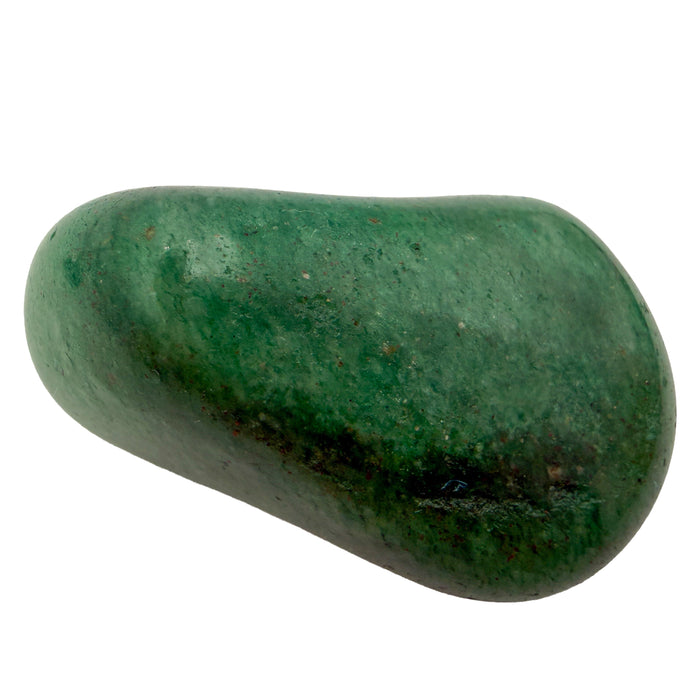 Green Aventurine Tumbled Stones, AA Grade, Brazil: one tumbled stone on a white background, deep green with a faint sparkle