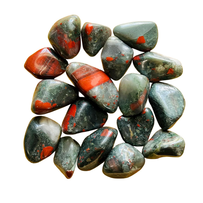 Full profile of Grade AA Bloodstone tumbled stone ready to ship from Beyond Bohemian