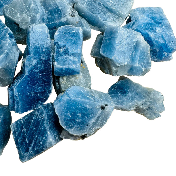 Natural surface of Blue Calcite raw stone, showing tight grain, hand-selected from Erongo, Namibia.