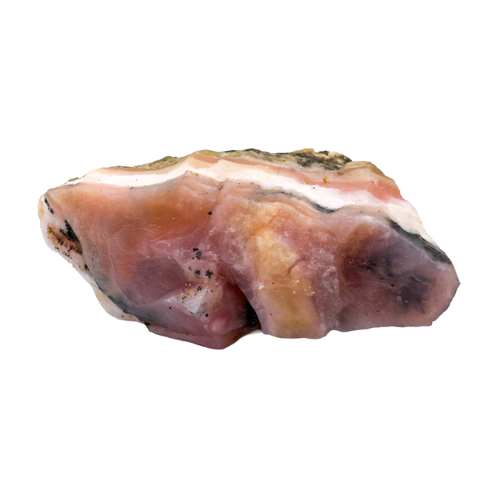 Pink Opal Raw Stones, A Grade, Peru: one representative stone on a white background