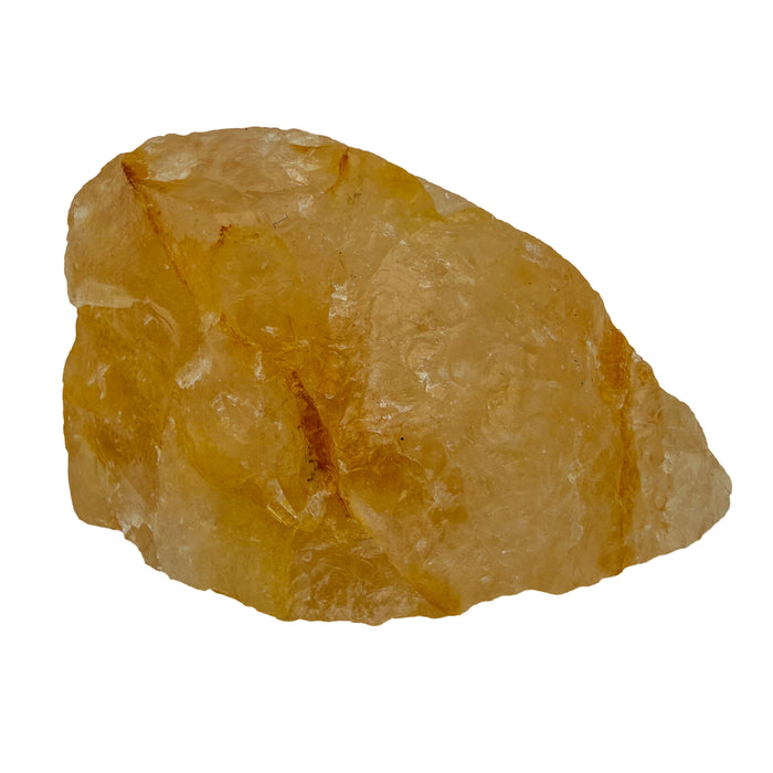 Golden Healer Raw Crystals, AA Grade, Brazil: one raw piece on a white background, honey yellow quartz