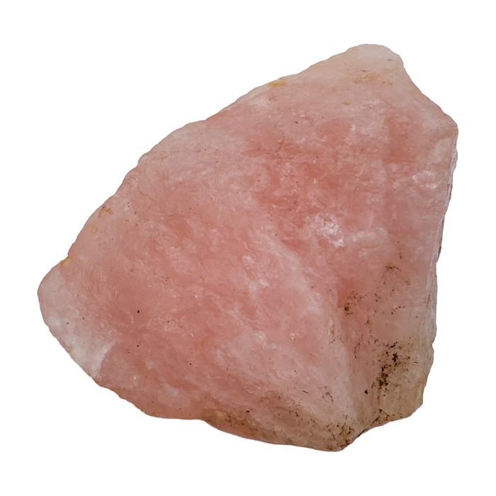 Rose Quartz Raw Crystals, A Grade, South Dakota: one representative stone on a white background
