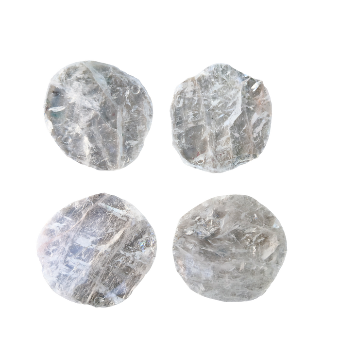 Clear Quartz coasters from Brazil, four polished crystal coasters