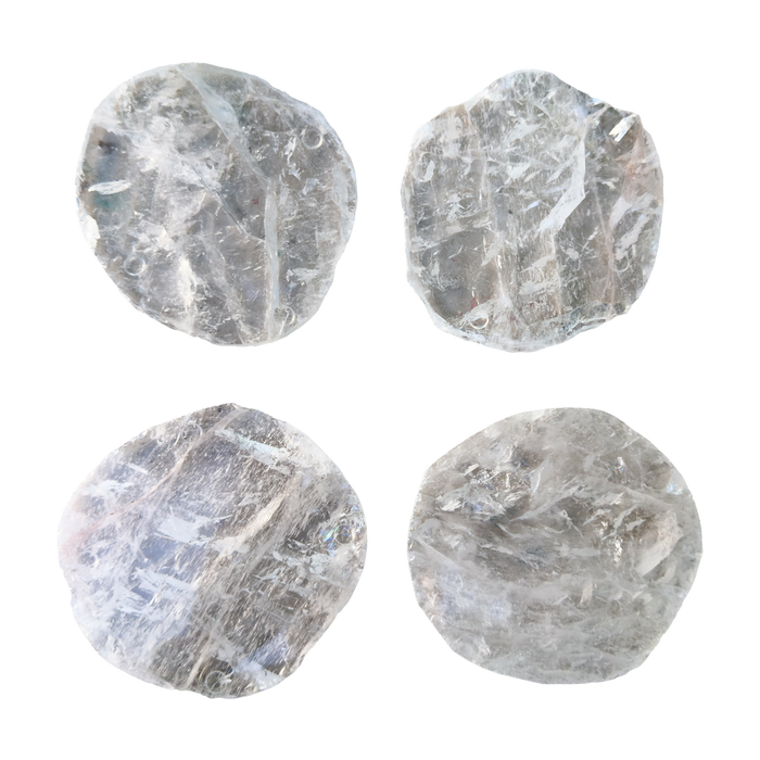 Clear Quartz coasters from Brazil, four polished crystal coasters