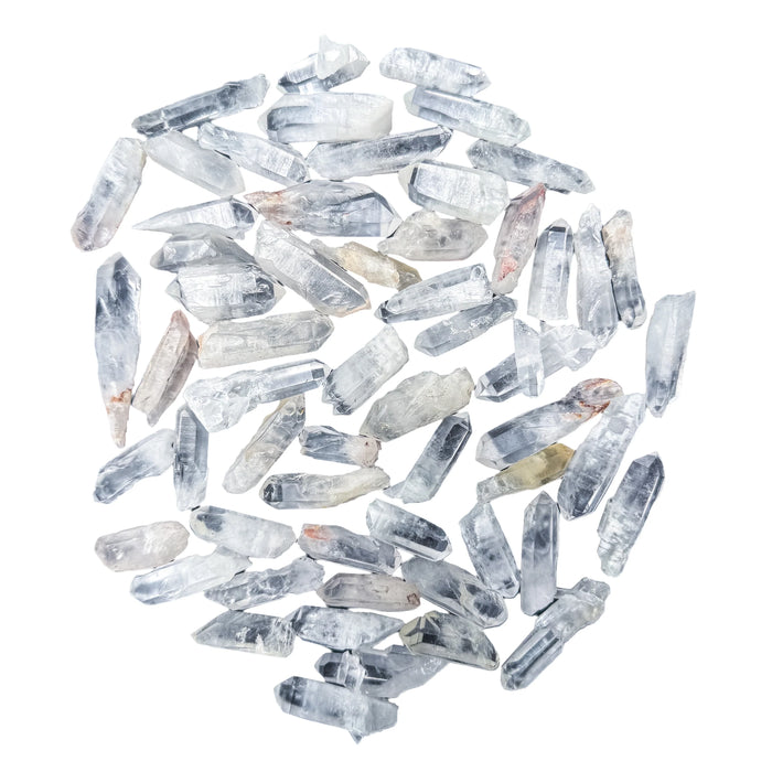 Full scatter of large Clear Quartz raw points, A grade, 1 to 2 inch, from Alaotra-Mangoro, Madagascar