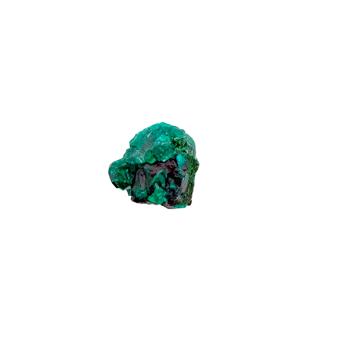 Emerald-green dioptase crystals crusting a 1.49 inch matrix, the elongated matrix from Renéville Congo
