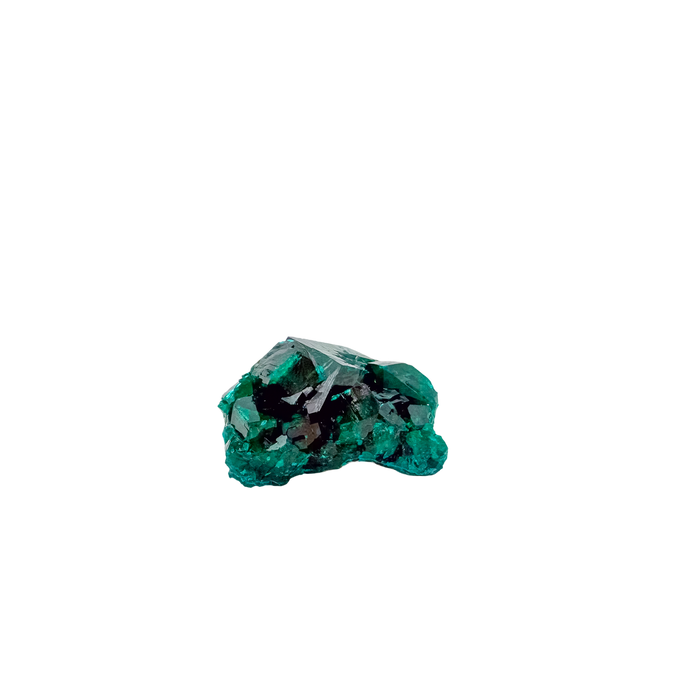 Side elevation of the rounded green cluster, matrix beneath a 10.4 g crystal layer