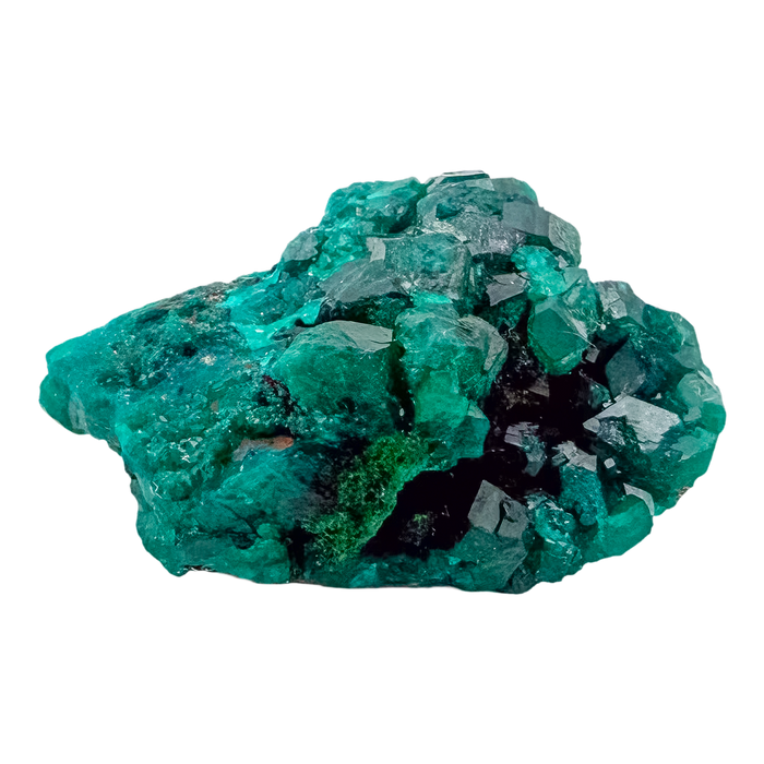 Edge-on view of the round thumbnail, 0.81 inches of Congolese dioptase