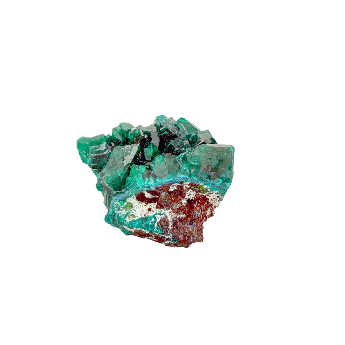 Raw dioptase crystal specimen from the Republic of the Congo, deep emerald-green druzy on matrix, specimen 15, view 2