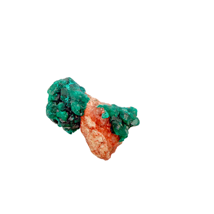 Raw dioptase crystal specimen from the Republic of the Congo, deep emerald-green druzy on matrix, specimen 19, view 2