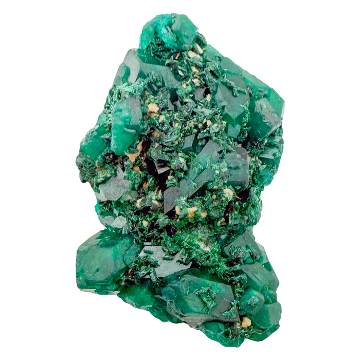 Raw dioptase crystal specimen from the Republic of the Congo, deep emerald-green druzy on matrix, specimen 4, view 5