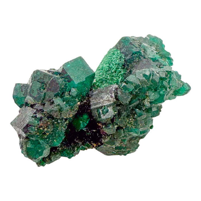 Raw dioptase crystal specimen from the Republic of the Congo, deep emerald-green druzy on matrix, specimen 7, view 5