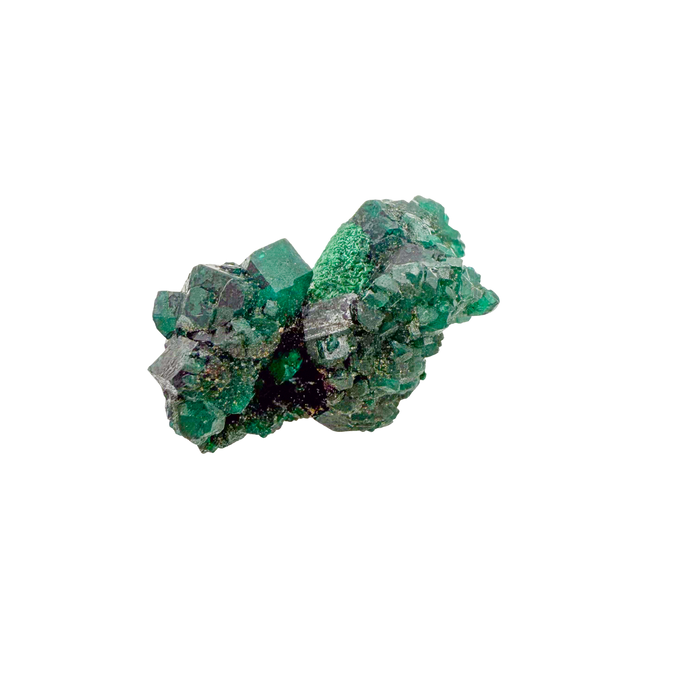 Raw dioptase crystal specimen from the Republic of the Congo, deep emerald-green druzy on matrix, specimen 7, view 5