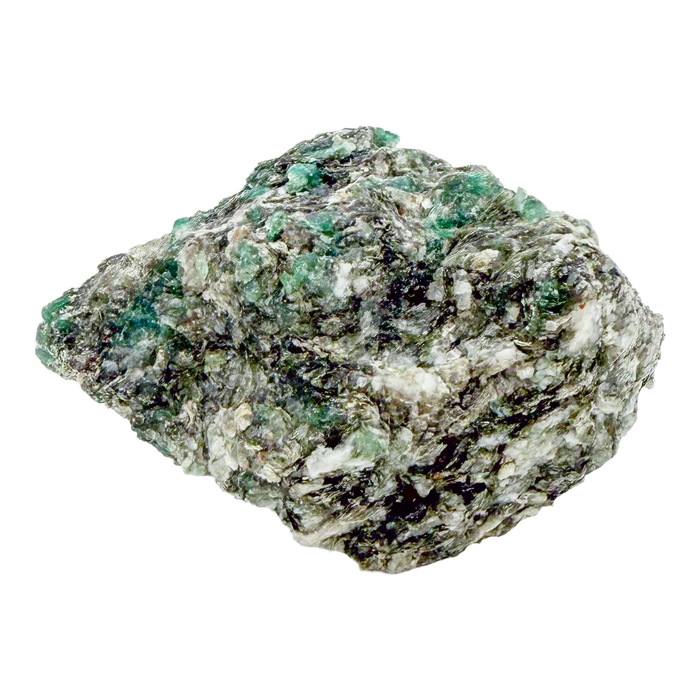 Raw emerald specimen in mica-schist matrix from Zimbabwe, AA grade, green beryl crystals on top