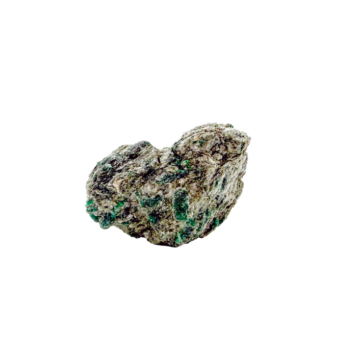 Raw emerald specimen in mica-schist matrix from Zimbabwe, AA grade, green beryl along the edges