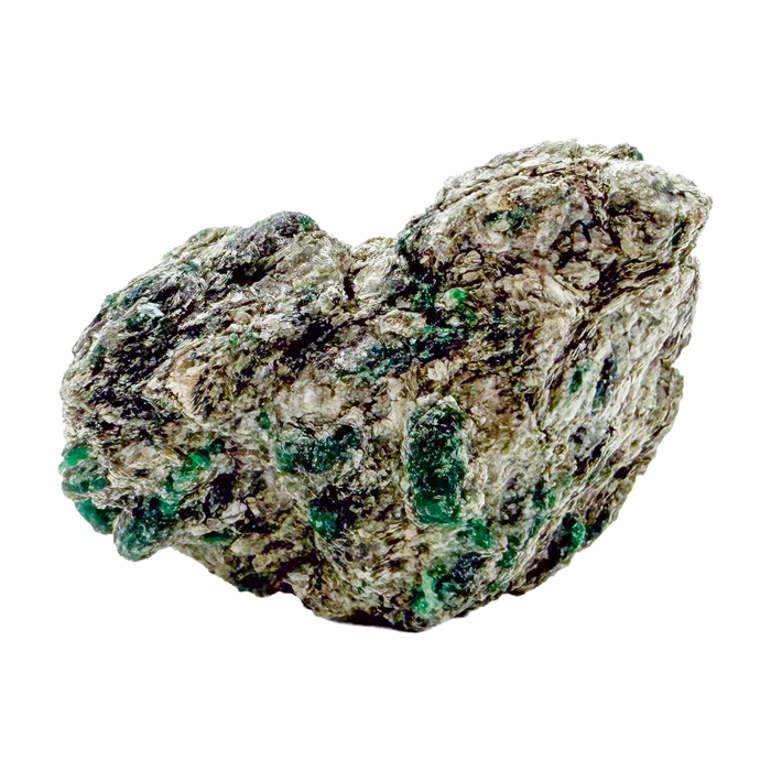 Raw emerald specimen in mica-schist matrix from Zimbabwe, AA grade, green beryl along the edges