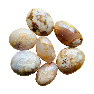 Flower Agate Palm Stones for Emotional Healing, Grounding & Love — pink smooth polished, AA from Madagascar