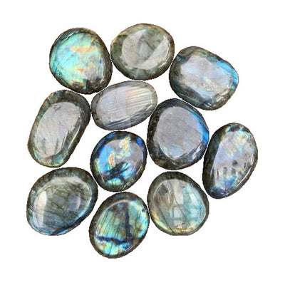 Labradorite Palm Stones to support Intuition, Manifestation & Meditation — gray smooth polished, hand-selected AAA from Madagascar