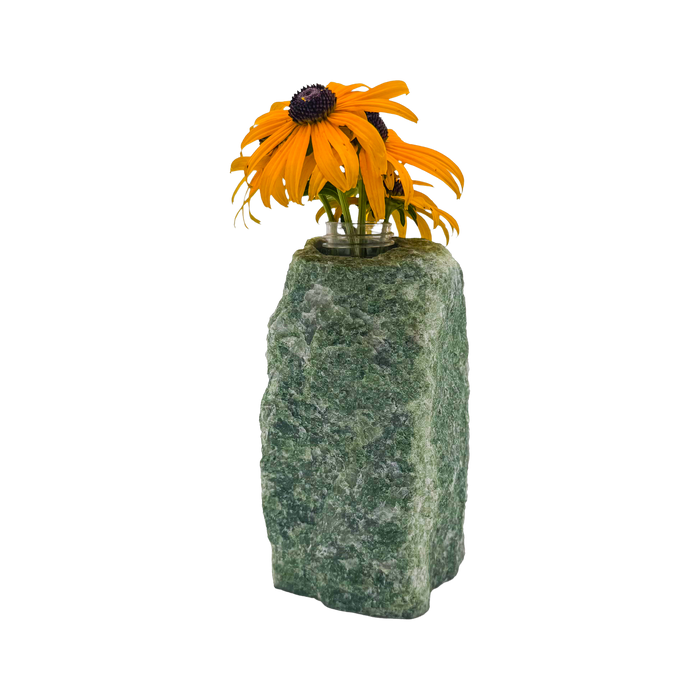 Nephrite jade crystal vase in mottled forest green stone, A grade, Minas Gerais Brazil, view 1