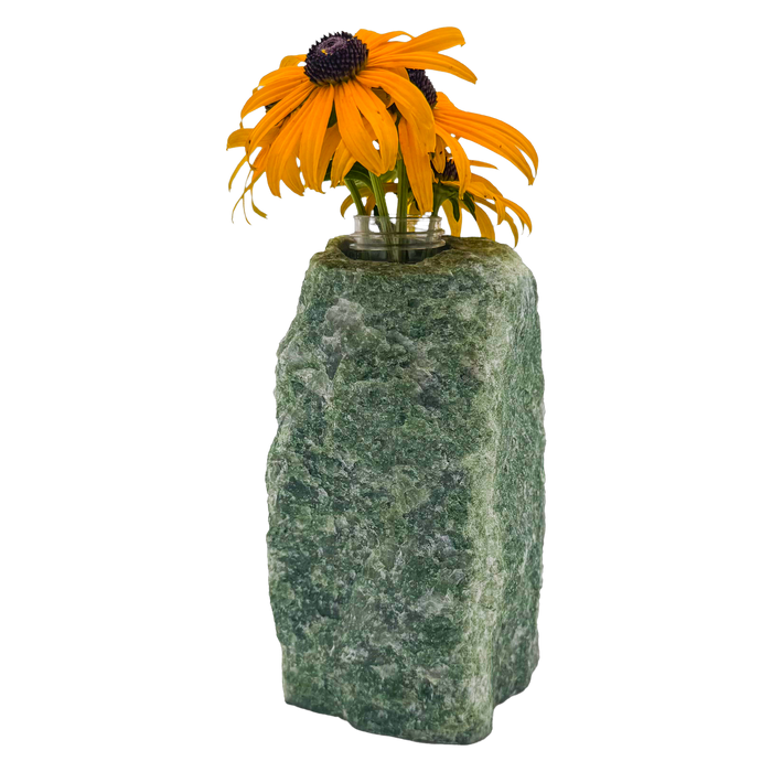 Nephrite jade crystal vase in mottled forest green stone, A grade, Minas Gerais Brazil, view 1