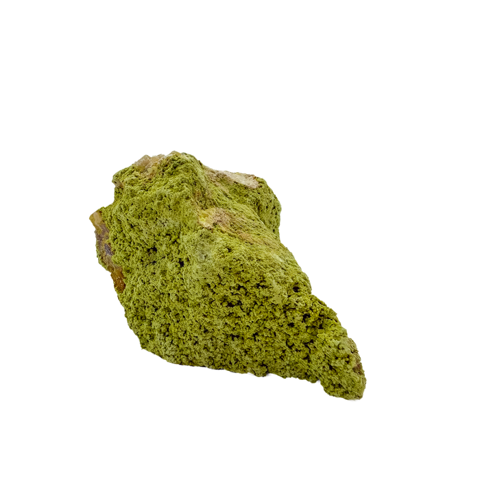 Specimen no. 21 of Minas Gerais nontronite, primary display face, olive-green bubbles built up over a 2.76 inch height.