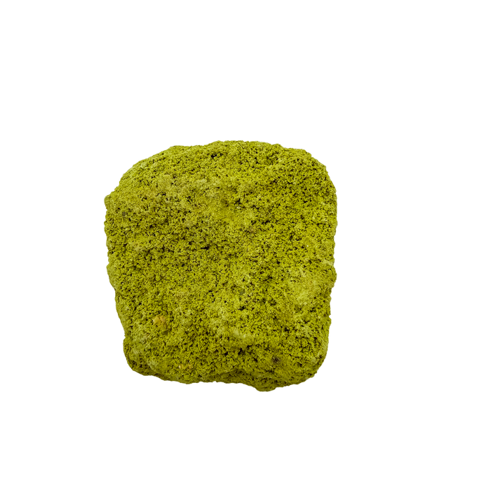 Primary display face of a 114 gram nontronite specimen, no. 26, its rounded olive-green growths covering weathered host rock.