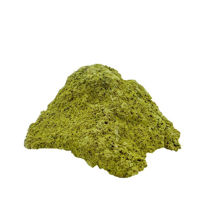 Primary display face of a 160 gram nontronite specimen, no. 28, its rounded olive-green growths covering weathered host rock.