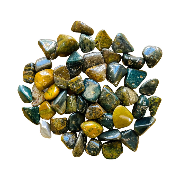 Tumbled Ocean Jasper Crystals for Emotional Healing, Love & Stress Relief — green polished, A from Madagascar